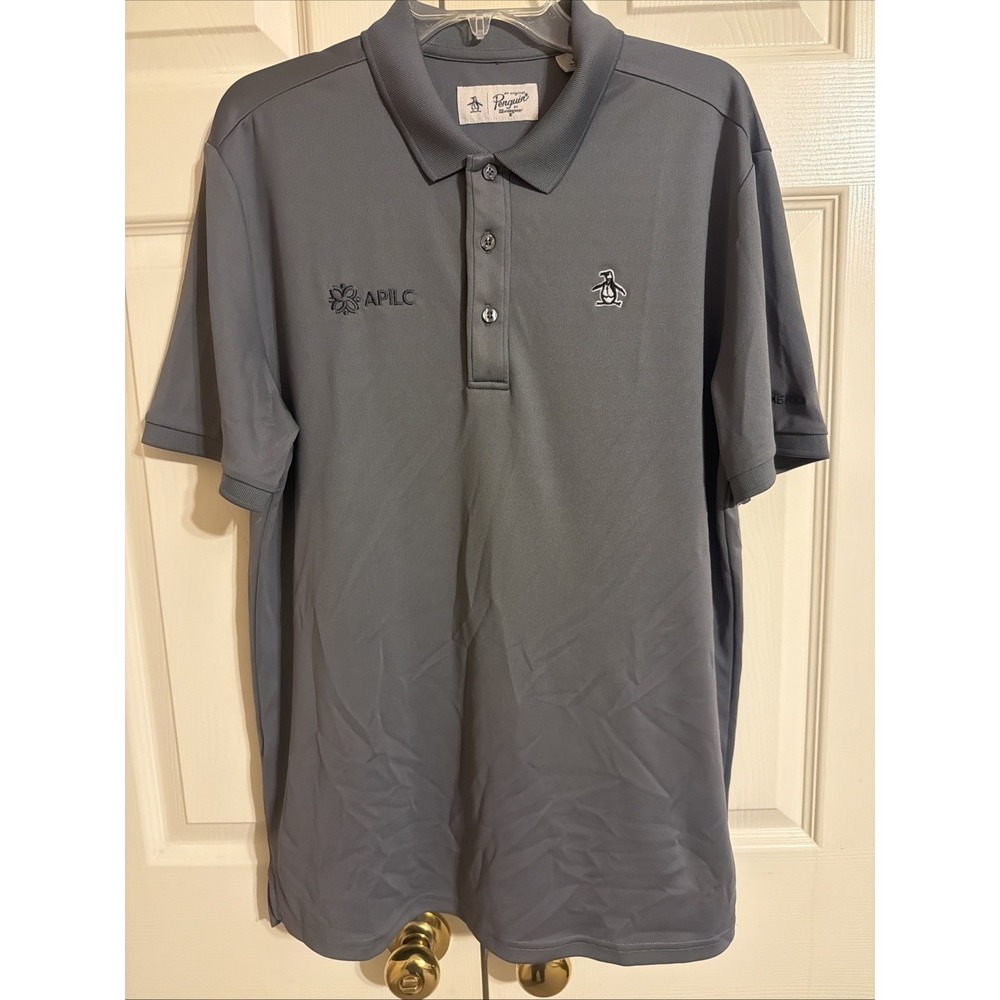 Original Penguin Polo Shirt Gray APILC Embroidered Golf Casual Men's Medium
